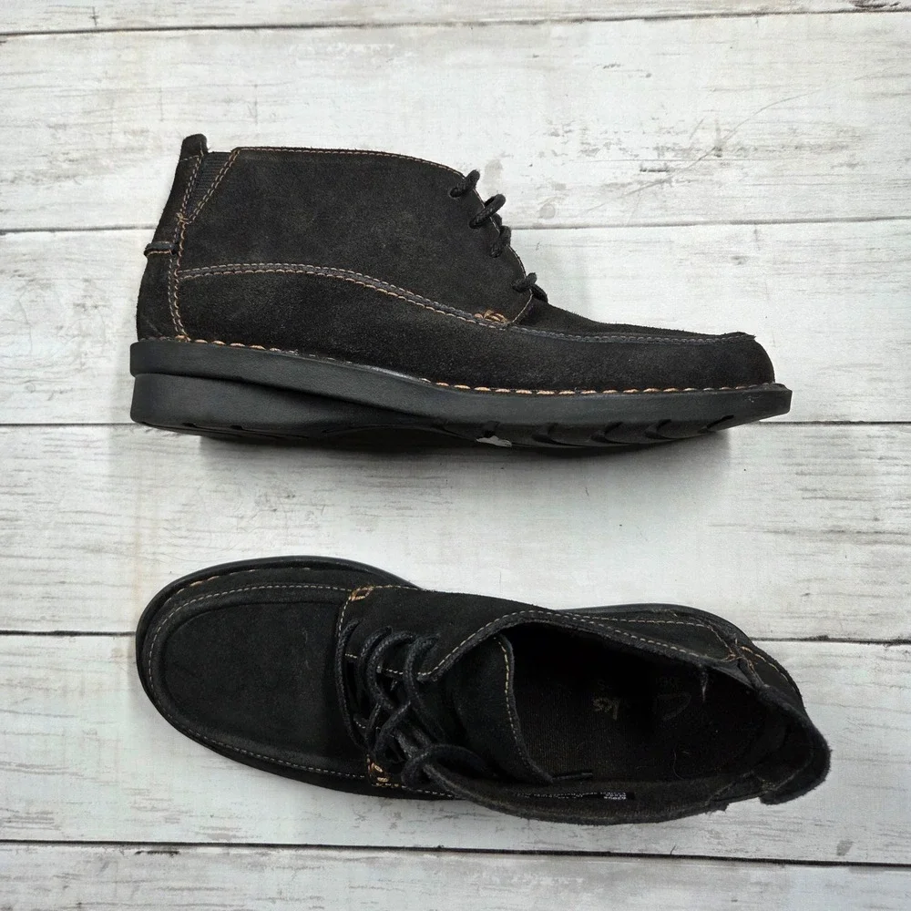 Clarks Chukka Boot Women 6.5 Black Bendables 62998 Suede Lace Up Moc Toe Wedge